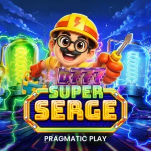 O robô eletricista protagonista em destaque na tela do slot Super Serge